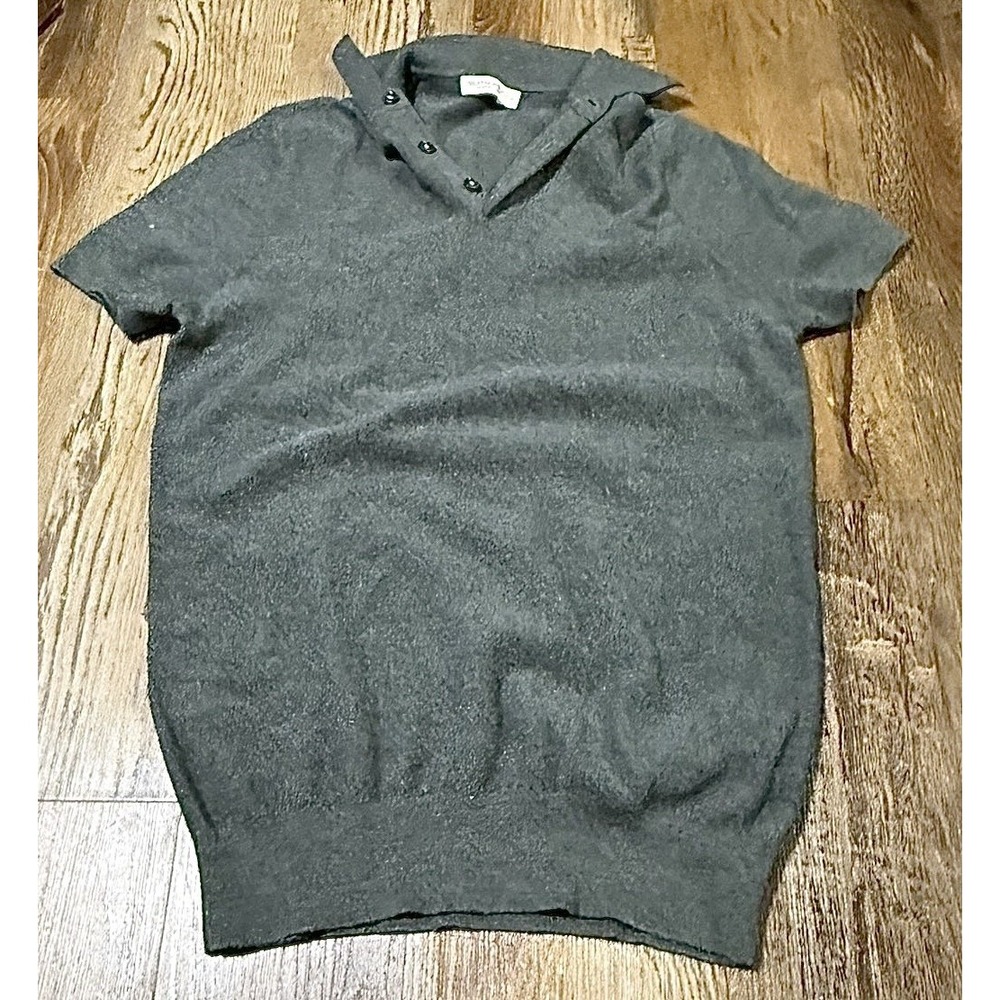 SUITSUPPLY Merino Wool T-Shirt Men's Medium Grey Polo 1/4 Button Short Sleeve